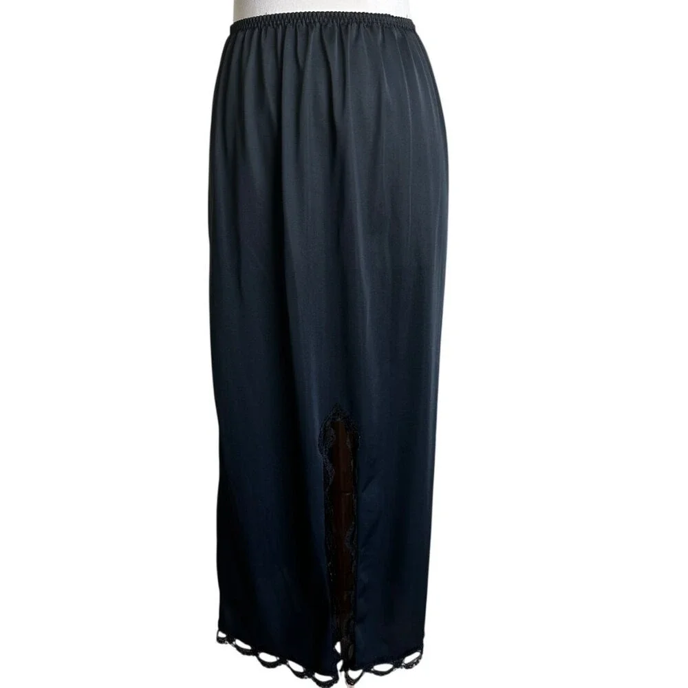 VTG‎ 70s Maxi Half Split Slip M Lace Trim Hem Romantic Goth Lace Coquette Fairy